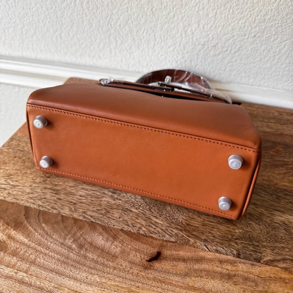 LEATHER INSIDE & OUT | Tan Orange 25 KL Belted Satchel Bag Dual Wide Strap B4 - Picture 9 of 13